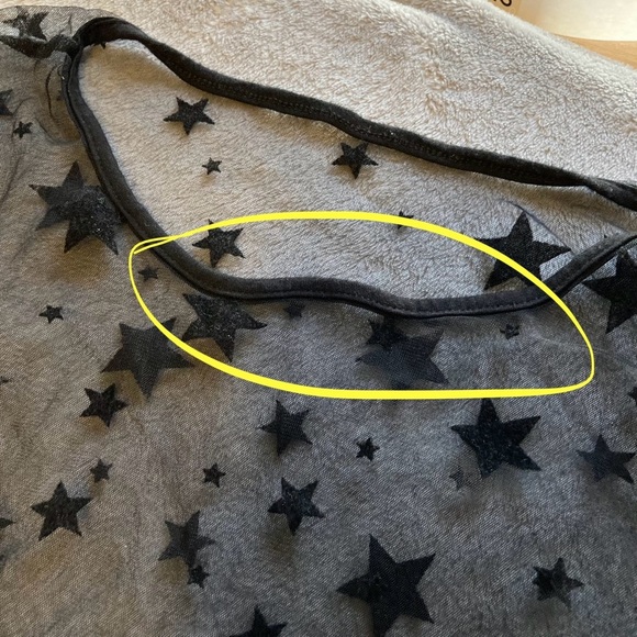 SHEIN Black Mesh Short Sleeved Tee Shirt Top with Velvet Stars - Picture 4 of 11